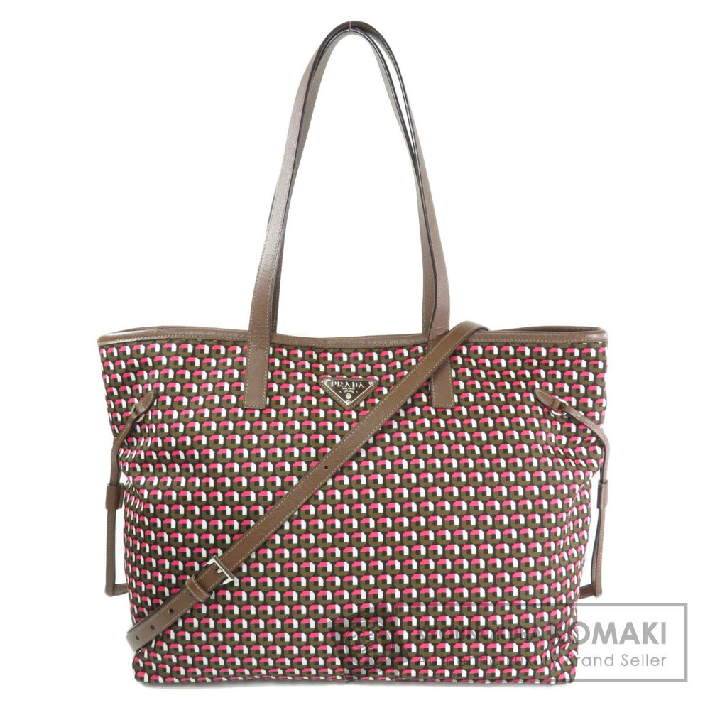 Prada Tessuto tote bag geometric logo motif brown leather